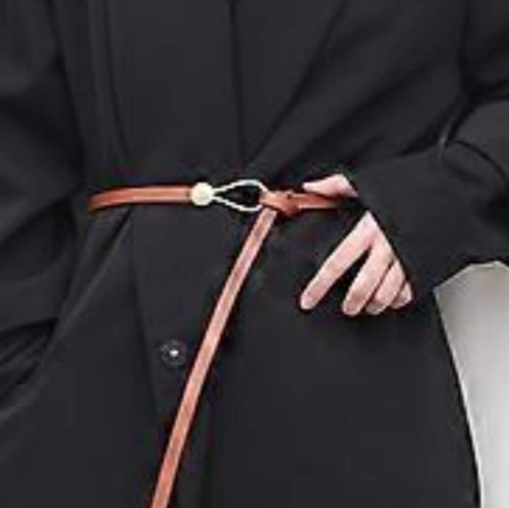Thin faux leather belt; no belt hole; wrap to your size; 43.3"l x .4"w; nwot - Picture 3 of 5